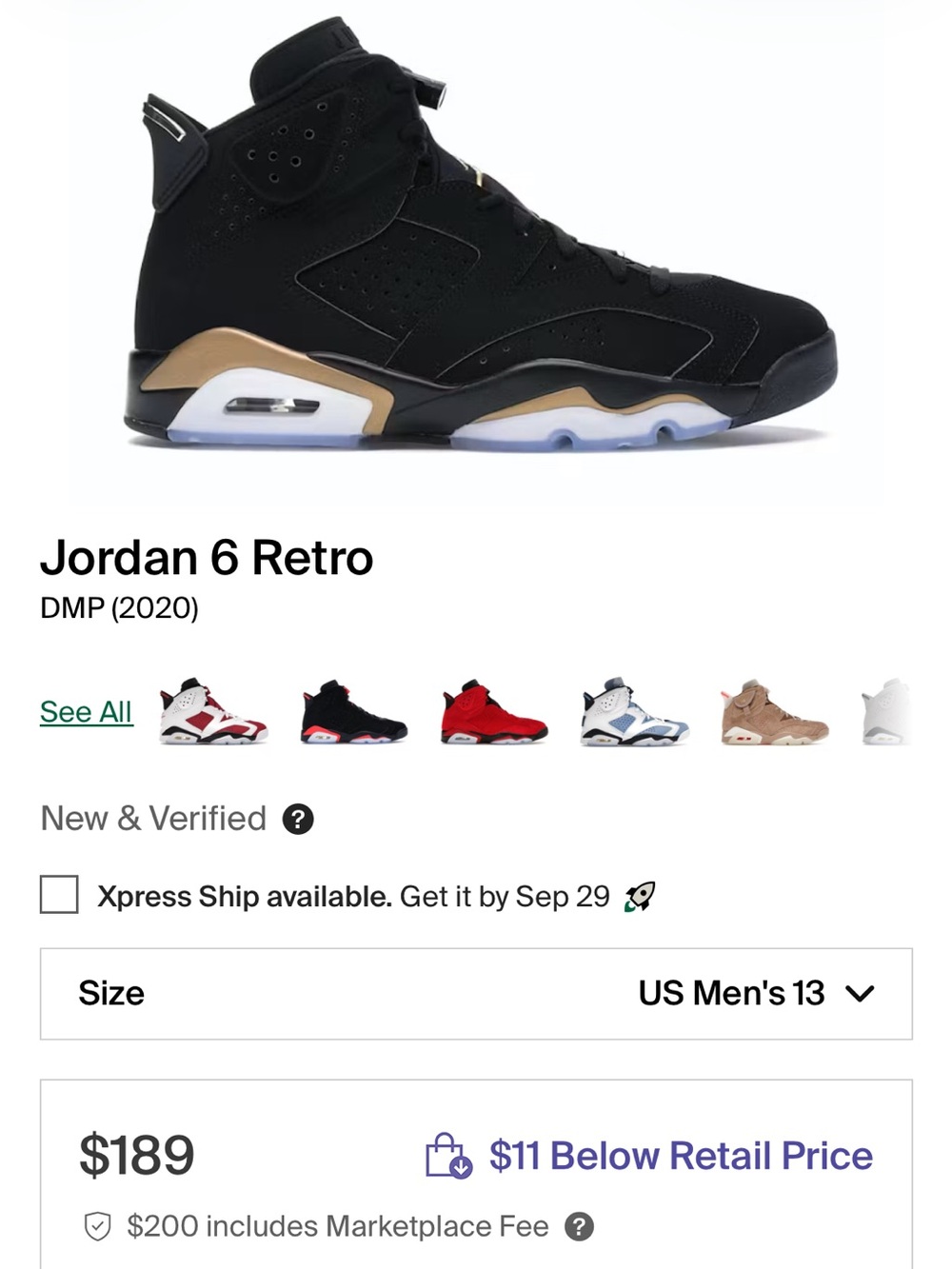 Jordan 6 Retro Men's Black and Gold Sneakers